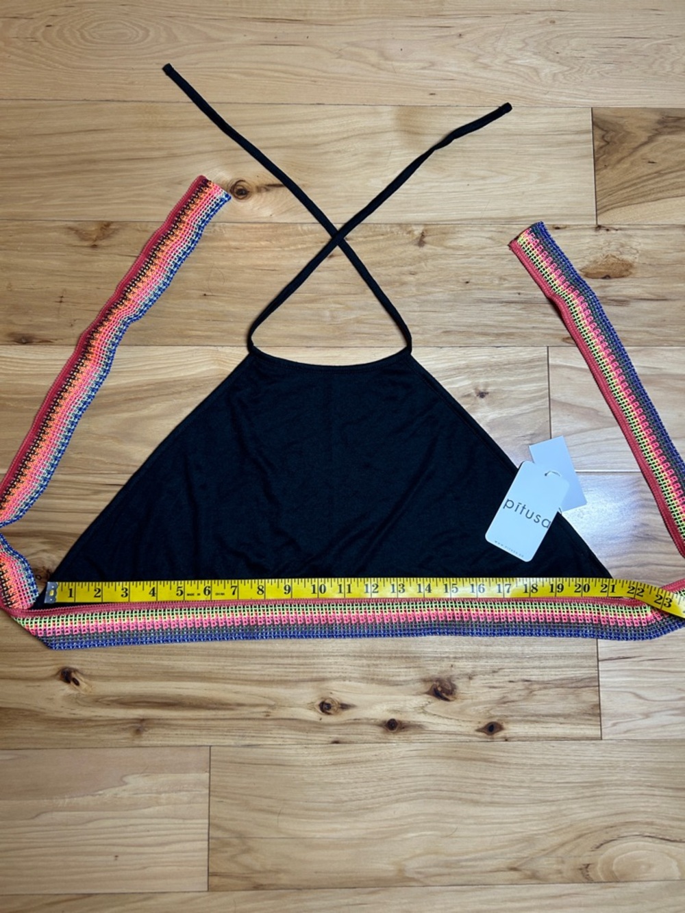 NWT Pitusa Black Halter Crop Top with Rainbow Trim | Size OS - Picture 2 of 7